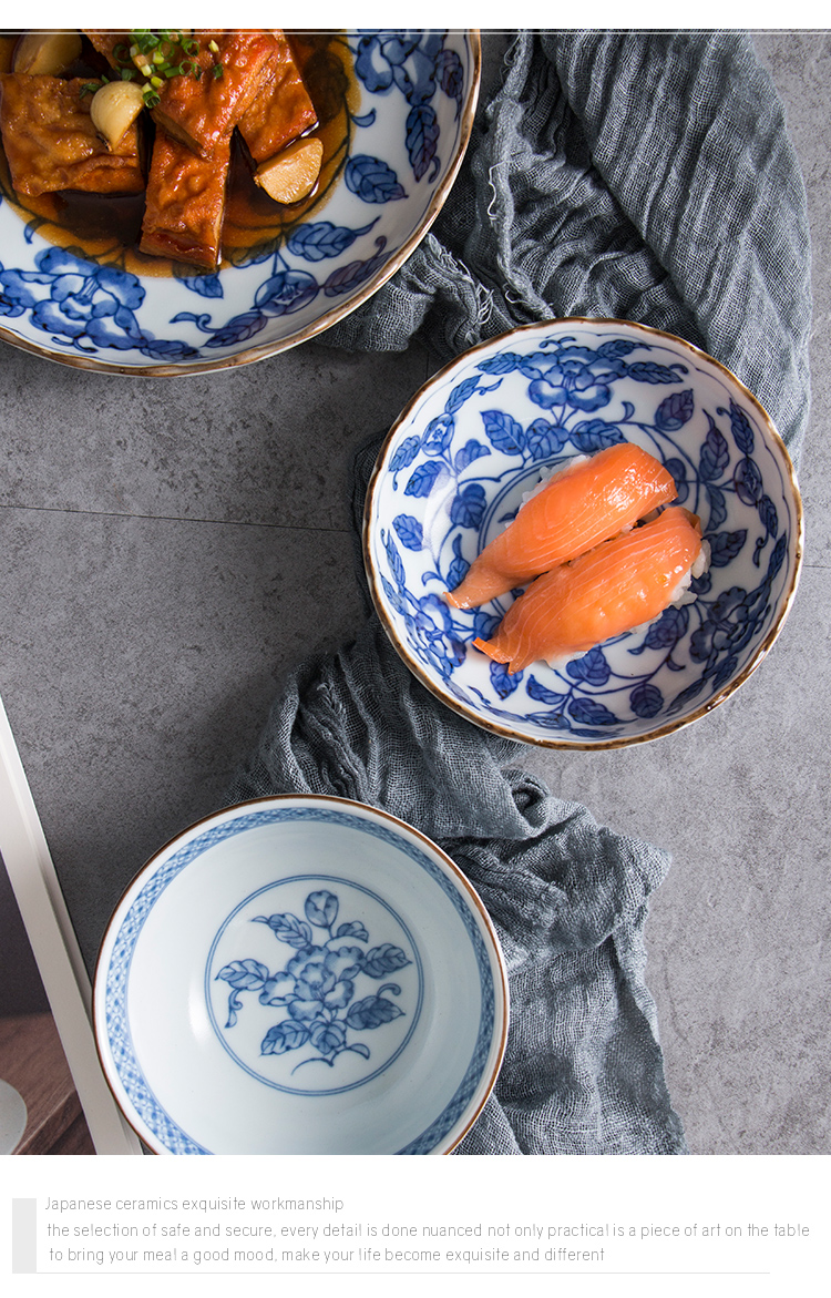 Blue camellia rice bowl bowl imported from Japan Japanese creative rainbow such as bowl and wind tableware of pottery and porcelain household salad bowl