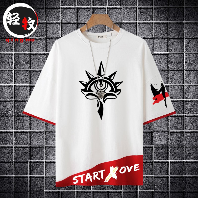 Neier Mechanical Era Co-Branded Clothes Anime Trendy Brand Peripheral Men's and Women's Summer Five-Point Short-Sleeved T-Shirt Half-Sleeved Top Thin