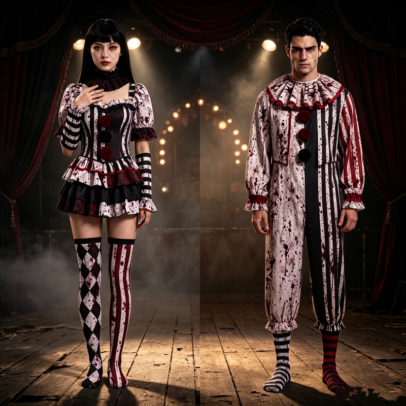 In Stock | Halloween Dark Clown Cosplay Costume Carnival Couple Blood-Stained Outfit Soul-Breaking Clown Cosplay Costume