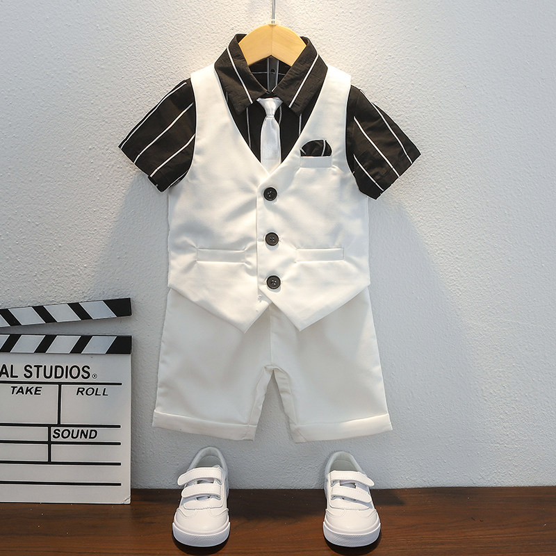 Boys dress small suit summer suit children's British style piano performance baby one-year-old host flower girl