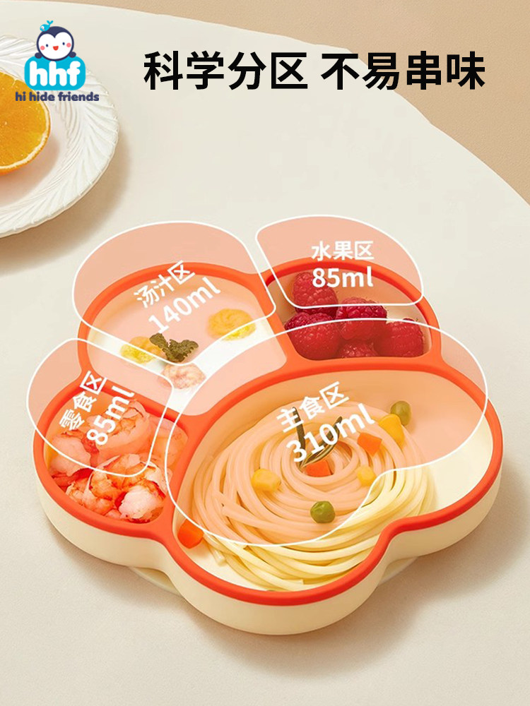 Baby Divided Plate Silicone Suction Cup Plate for Eating Training, Independent Eating, Complementary Food Bowl, Integrated Children's Tableware