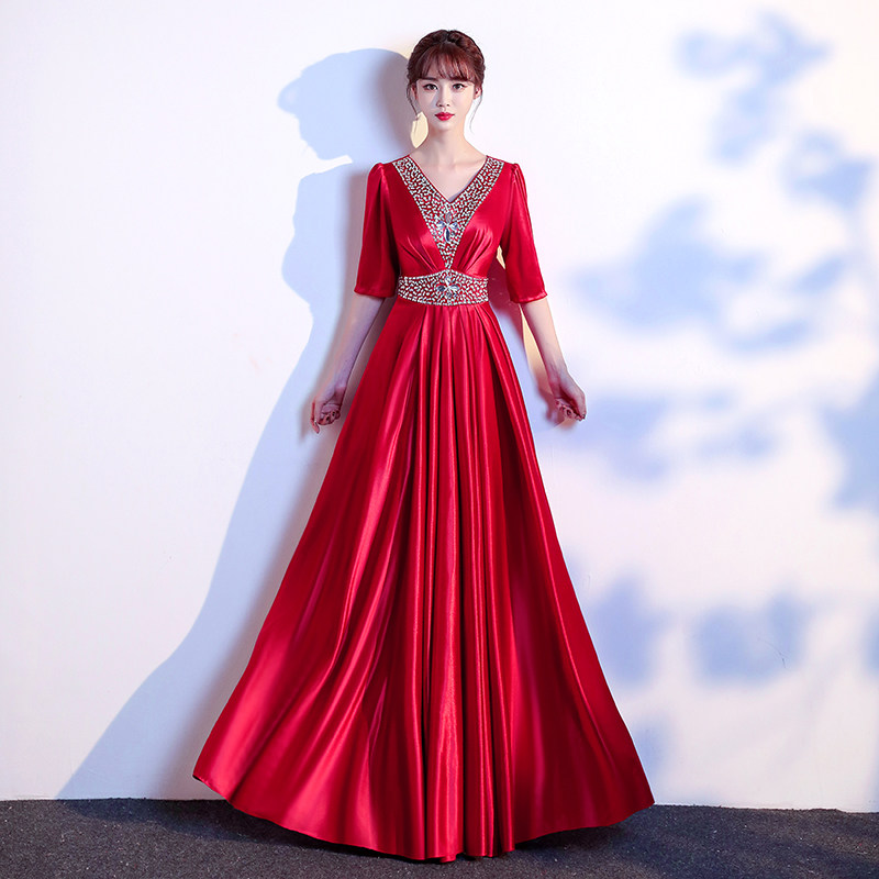 Cantata performance costume female long skirt new large size self-cultivation student recitation red song competition performance temperament evening dress