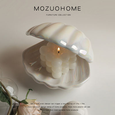 MOZUO Creative Shell Pearl Lamp, bedroom bedside lamp, Nordic desktop decorative item, jewelry storage plate M