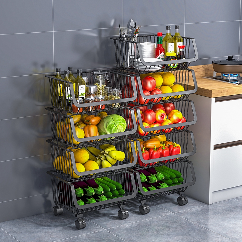 Kitchen vegetable basket rack floor-to-ceiling multi-layer vegetable and fruit storage basket home multi-functional vegetable shelf storage rack