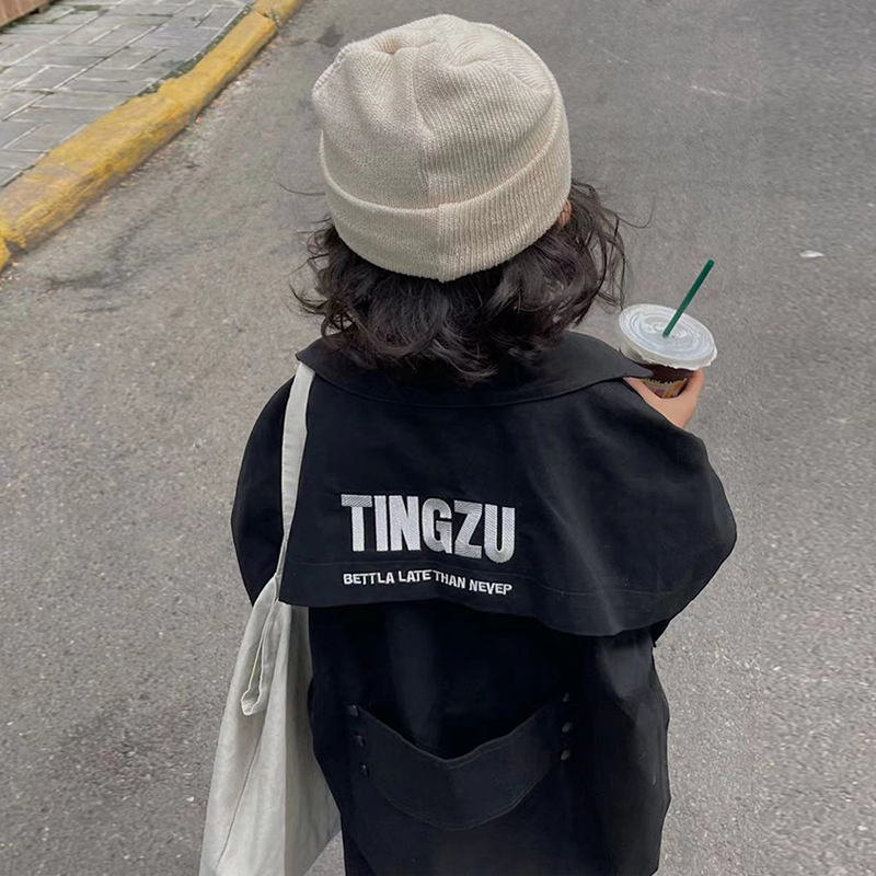 Pola South Korean boy clothing boy girl's wind clothes 2021 fall Children's mid-length version of the foreign jacket CUHK Tong parenting