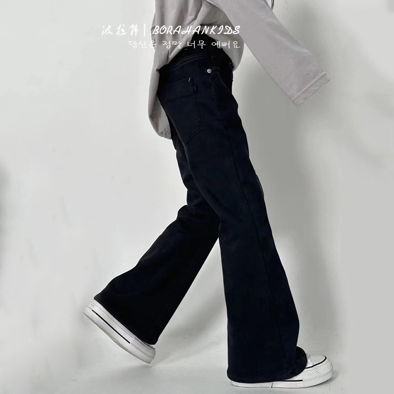 ボラ・ハン女の子ベルパンツ冬服ベルベットジーンズ子供ストレートパンツ2024女の子ソフトワイドレッグパンツ