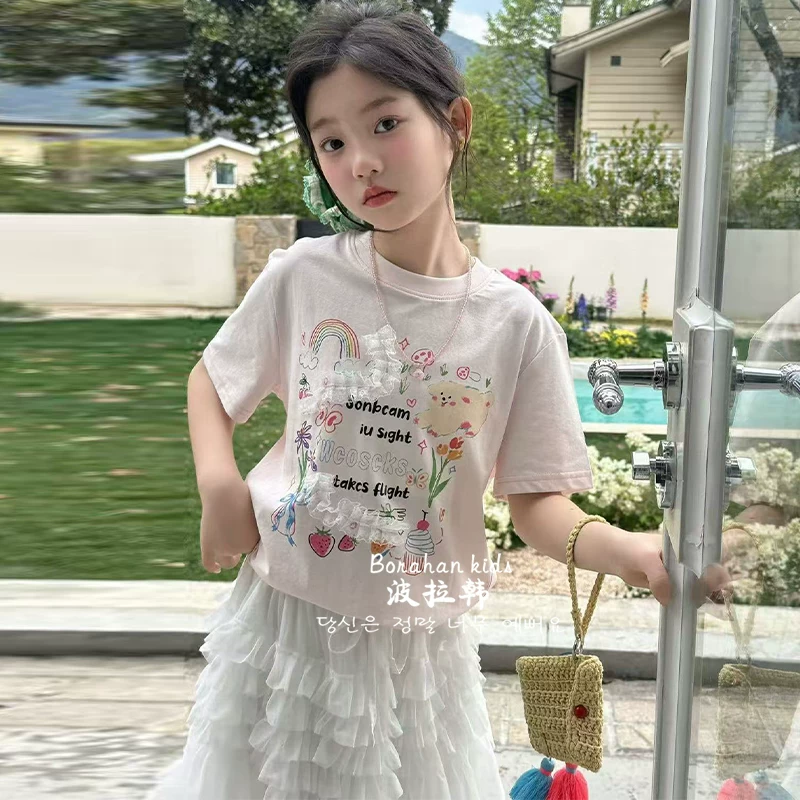 Пока Cute T-shirt, кружевное хлопковое летнее платье, с коротким рукавом, для подростков
