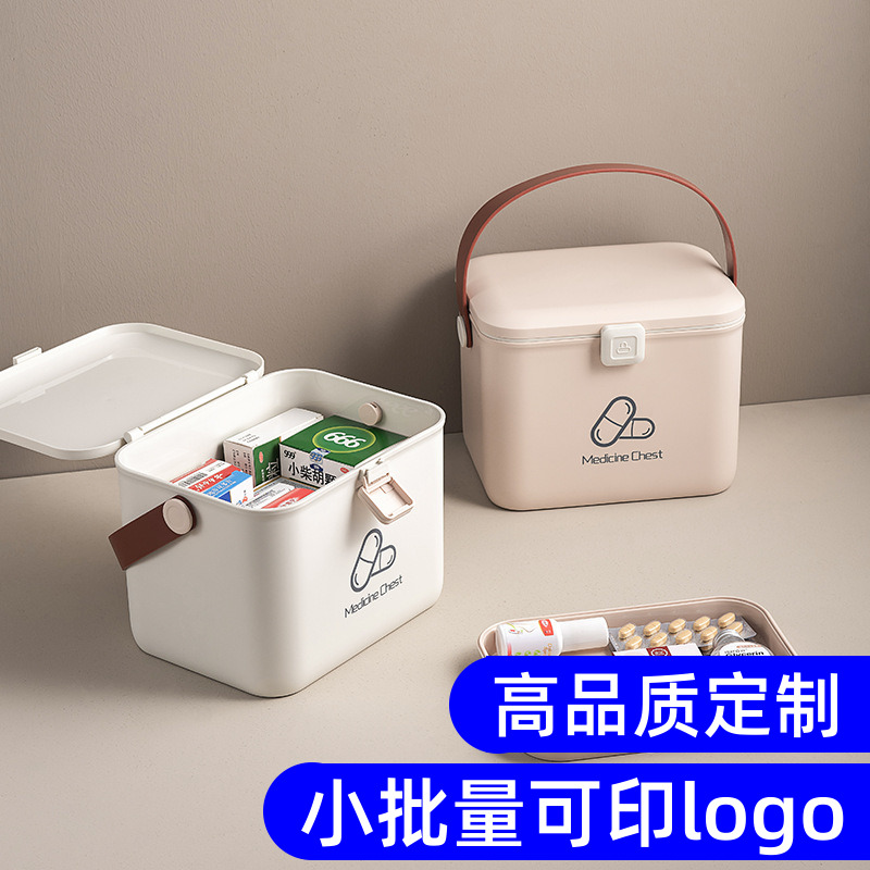 Customizable print LOGO small number family medical medicine box double layer large capacity hand multifunction medicine box