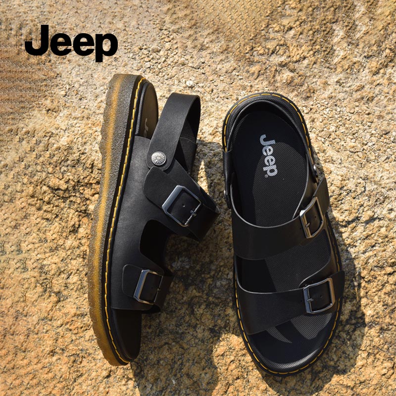 jeep jeep men's sandals 2022 new summer outer wear leather non-slip outdoor leisure dual-use beach sandals