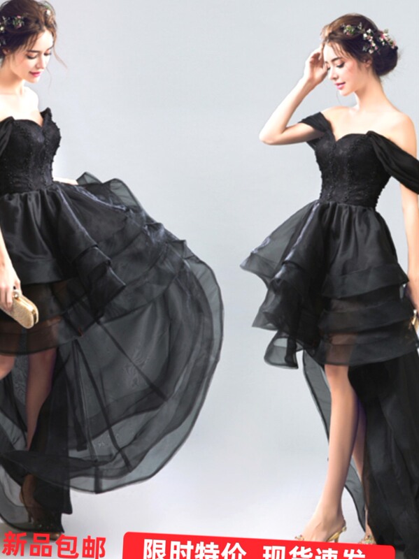 [Angel Wedding Clothes] Black Birthday Party Banquet Annual Meeting Performance Catwalk Host Wedding Dress 0706t