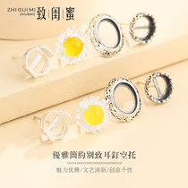 925 pure silver earbuds with female minimalist Temperament Earrings Earrings Earrings Hollow inlaid nectar wax amber jade earbuds