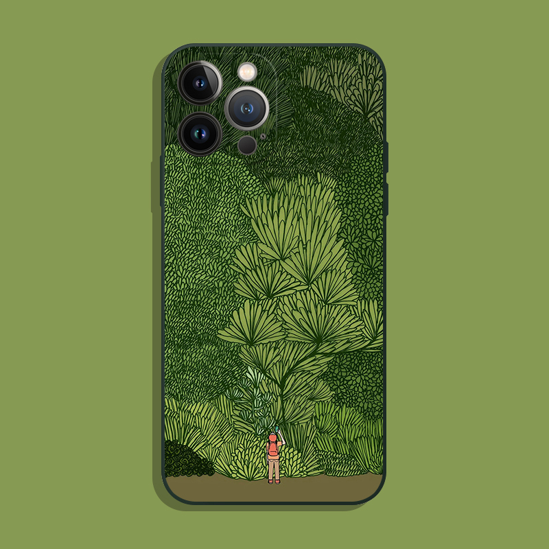 ins Wind Green Forest British Retro Niche Illustration Suitable for iPhone XS Max Apple 17 Anti-Drop 16/15 Soft Shell 14Pro Phone Case 678Plus
