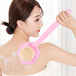 Korean-Style Double-Sided Bath Brush with Long Handle and Bath Sponge Ball for Back Scrubbing, Soft Bristles, Large Size, Exfoliating Tool