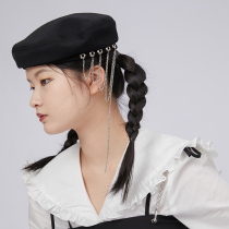 SunsetPark Sunset Park Retro Girl Street Flowers Air Eye Chain Beret Female Summer Thin