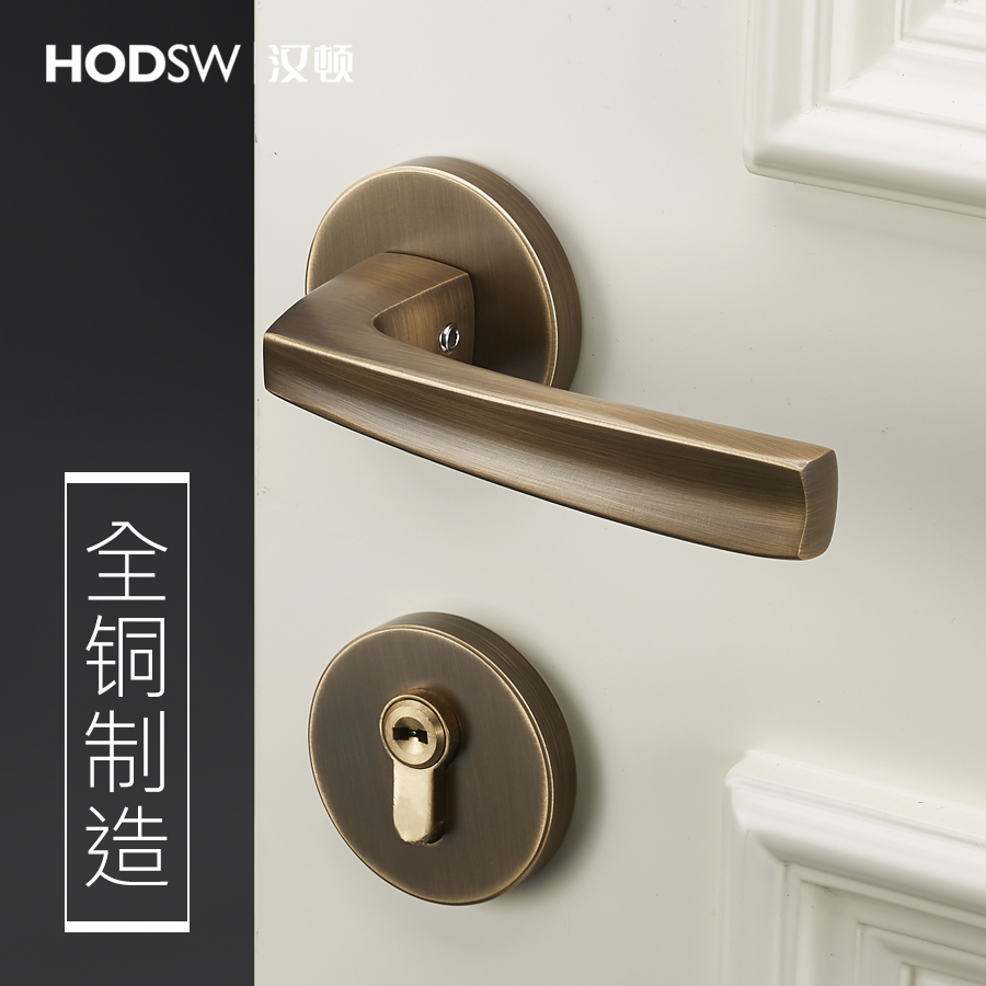 Hanton all-copper mute indoor wooden door lock black simple green bronze Nordic style gold minimalist universal door lock