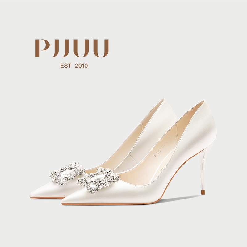 Pjjuu Wedding Shoes White Satin High Heels Engagement Bride Main Wedding Dress Wedding Shoes Women 2026 New Style Single Shoes