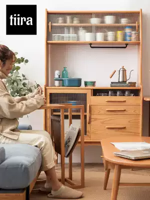 Nordic solid wood sideboard wine cabinet one wall home living room light luxury dining room rack tea cabinet high cabinet