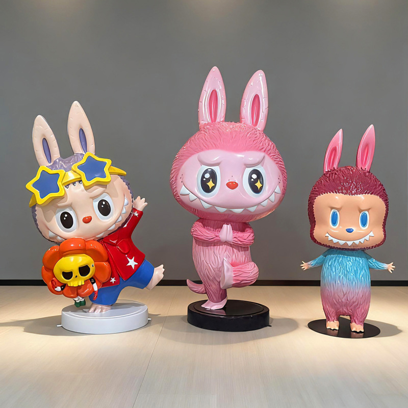 Internet-Famous Cartoon Labubu Fiberglass Sculpture for Shopping Mall Store Display, Bubble Mart Star Large Ornament