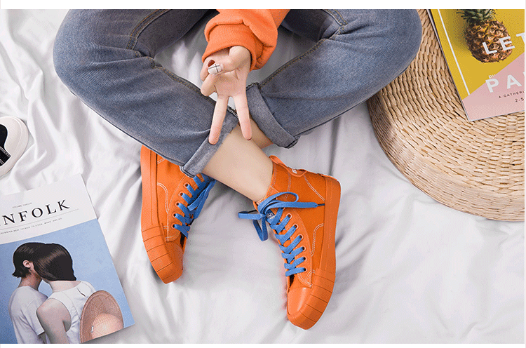 Giày vải thủy triều màu cam 2019 nữ màu cam mùa xuân và mùa thu hoang dã cao để giúp retro Hồng Kông hương vị đỏ ròng với cùng một đoạn ulzzang thủy triều - Plimsolls giày sneaker nữ