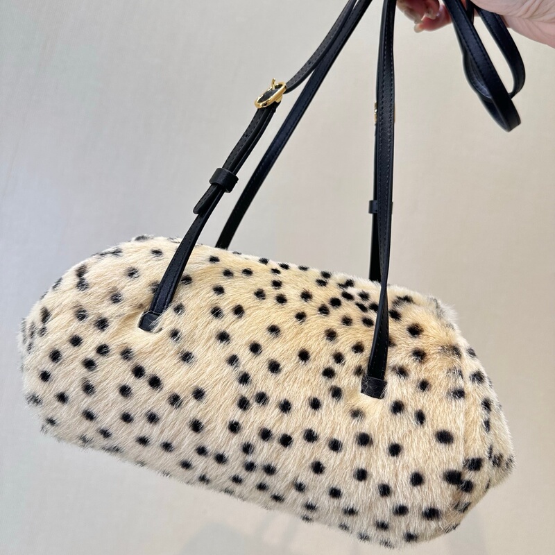 8/26A New Leopard Print Polka Dot Frog Mouth Evening Bag Mini Plush Hobo Underarm Bag Single Shoulder Clip Bag for Women