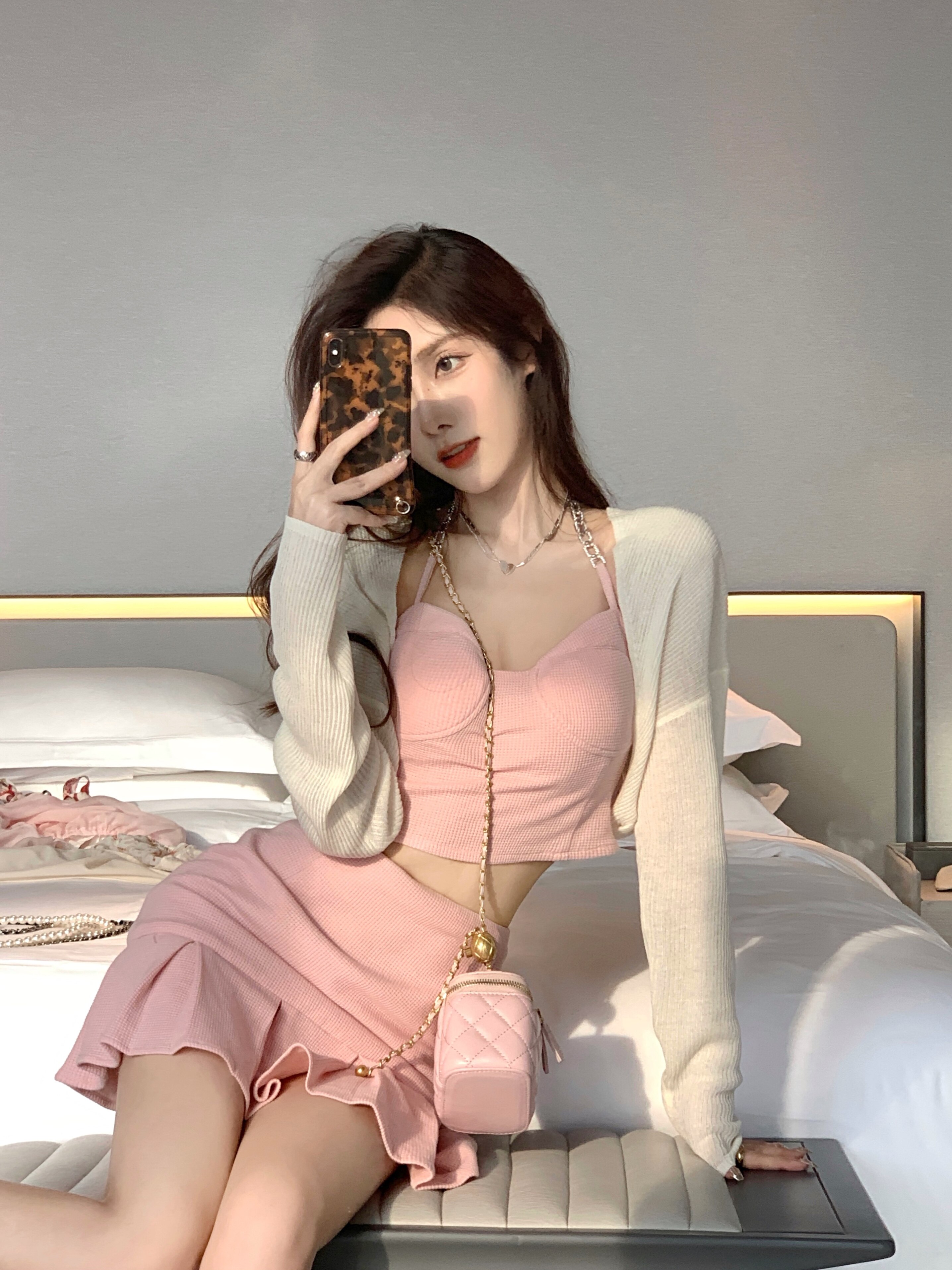 JustQin private school flower girl hanging neck suspenders suit 2021 summer new short skirt two-piece set