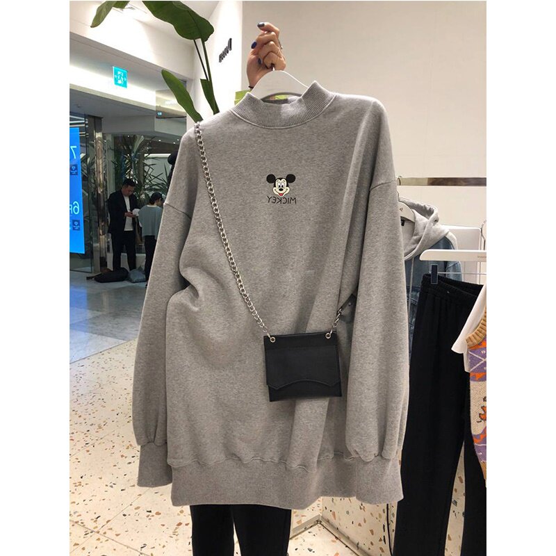 Eurostock 2022 spring autumn new grey semi-high neckline women's medium long version loose casual 100 lap blouses