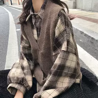 2021 spring and autumn new knitted vest women's vest mid-length V-neck Korean loose sleeveless vest sweater jacket