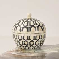 Indian imported cow bone jewelry box European creative jewelry storage retro storage jar black and white striped decorative ornaments