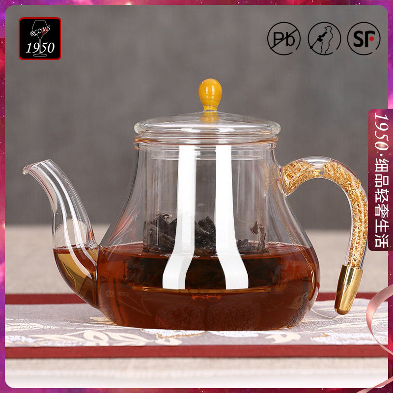 1950 Handcrafted gold leaf pear pot filter thick glass high temperature black crystal furnace tea maker gift box