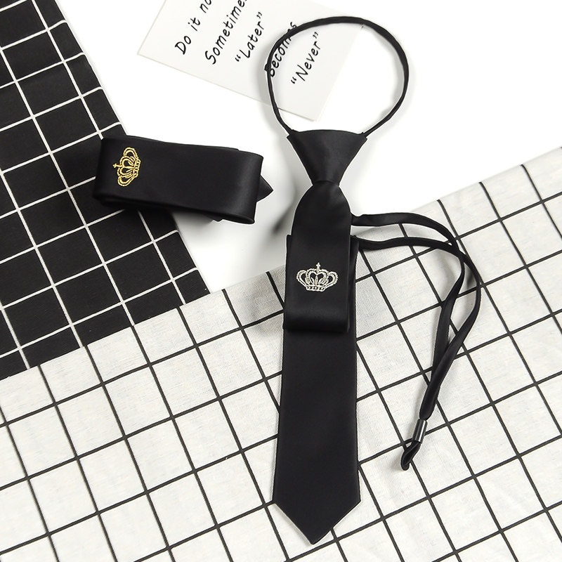 ins trend male and female minor tie crown embroidered hair stylist slim narrow black sloth accessories Academy wind-Taobao