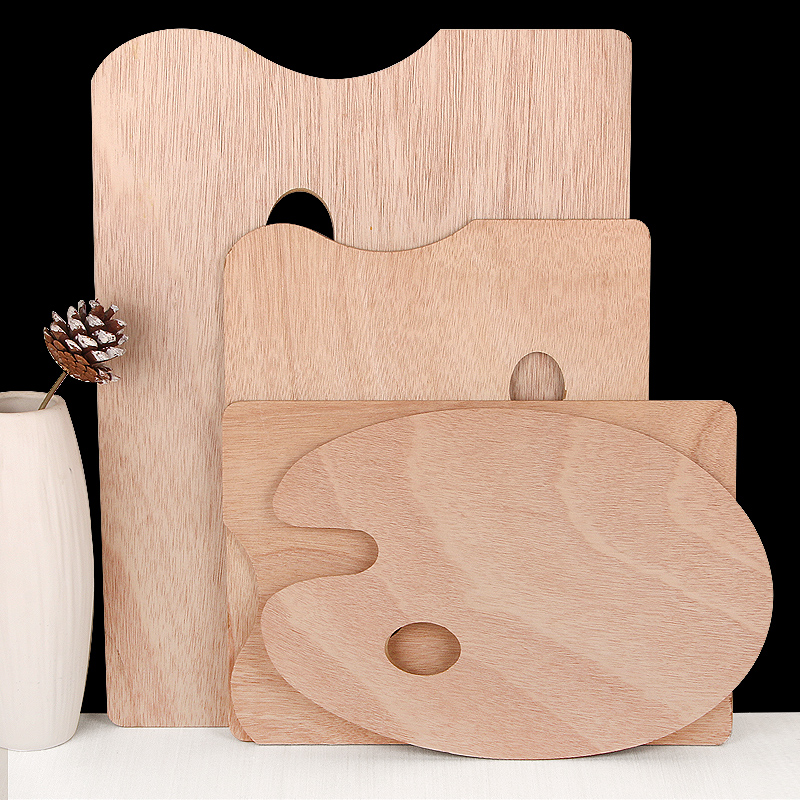 Tuhuitong 大型オイルシール木製パレット 楕円形 長方形 厚み お手入れ簡単 美術学生専用パレット 3行 プラスチック 油絵 顔料トレイ グアッシュ アクリル 水彩パレット