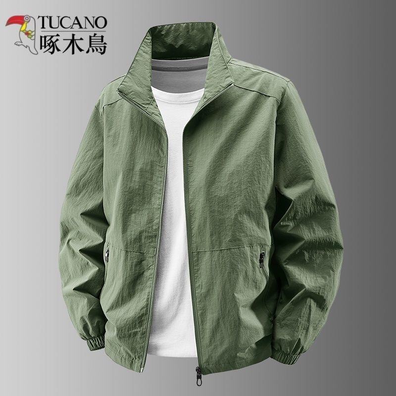 Woodpecker Jacket Spring and Autumn Casual Large Size Loose Men's Large Size Stand Collar Outdoor Thin Style Fleece-Lined Woodpecker Jacket Spring and Autumn Casual Large Size Loose Men's Large Size Stand Collar Outdoor Thin Style Fleece-Lined