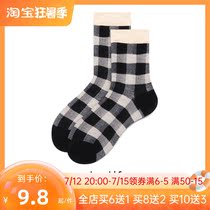 Middle cylinder Sox womens day system of grid Summer thin Sins Han version pure cotton net red with elegant wind minimalist student Sox