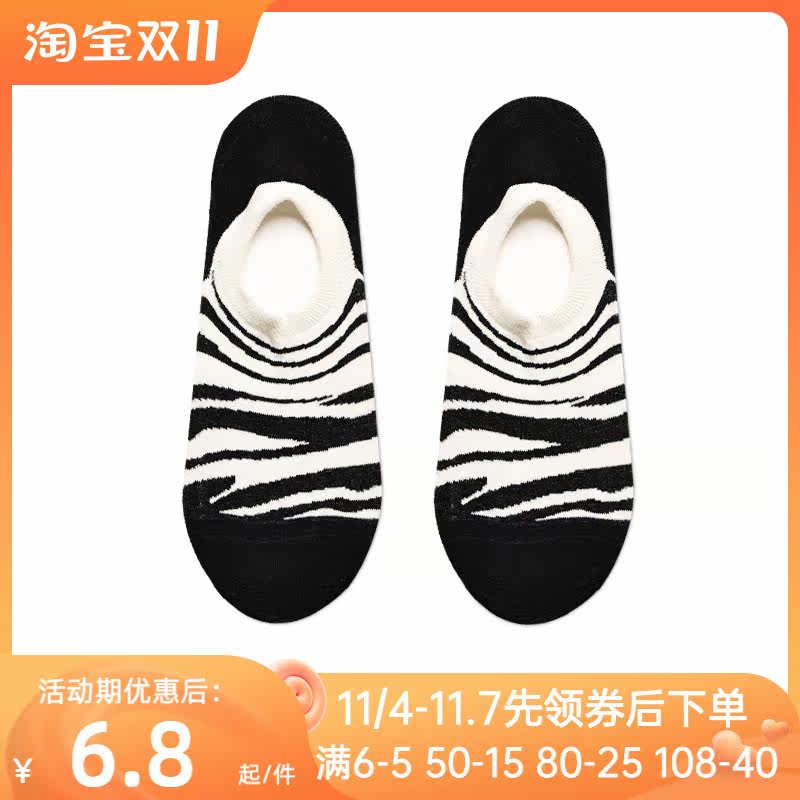 Summer thin cotton black and white cute socks women's leisure student tide shallow mouth cartoon non-slip invisible boat socks