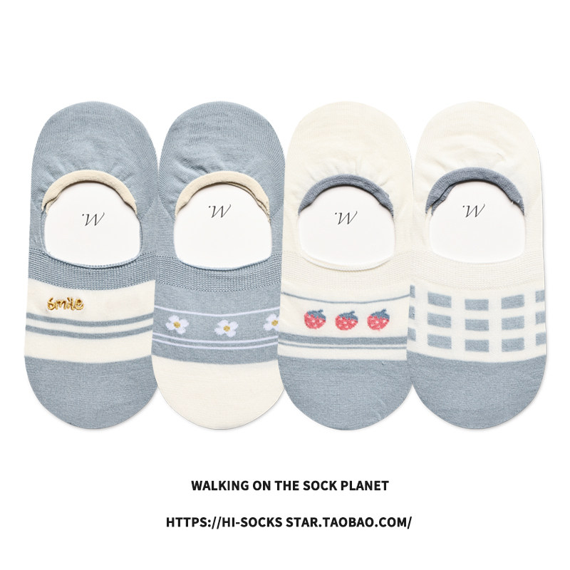 Socks female spring summer Japanese cute cartoon smiley embroidered socks ins tide low top shallow mouth boat socks ladies