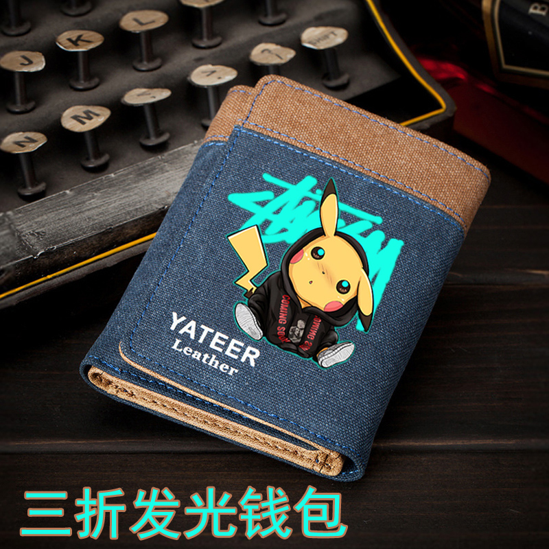 Luminous cartoon cartoon Cartoon Red Canvas Wallet for men and women Short-sum junior high school students fashion tide cards children small leather clips
