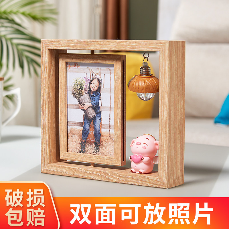 Creative Photo Frame Swing Bench 6 Inch Wash Photo Swing Piece Custom Wooden Bifacial Solid Phase Frame Swivel Photo Table Hem 6