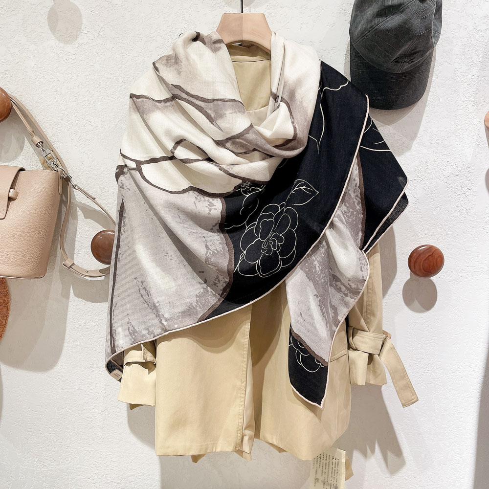 New light luxury silk scarf female autumn silk wool large towel keeps warm shawl two-use girl gift mother