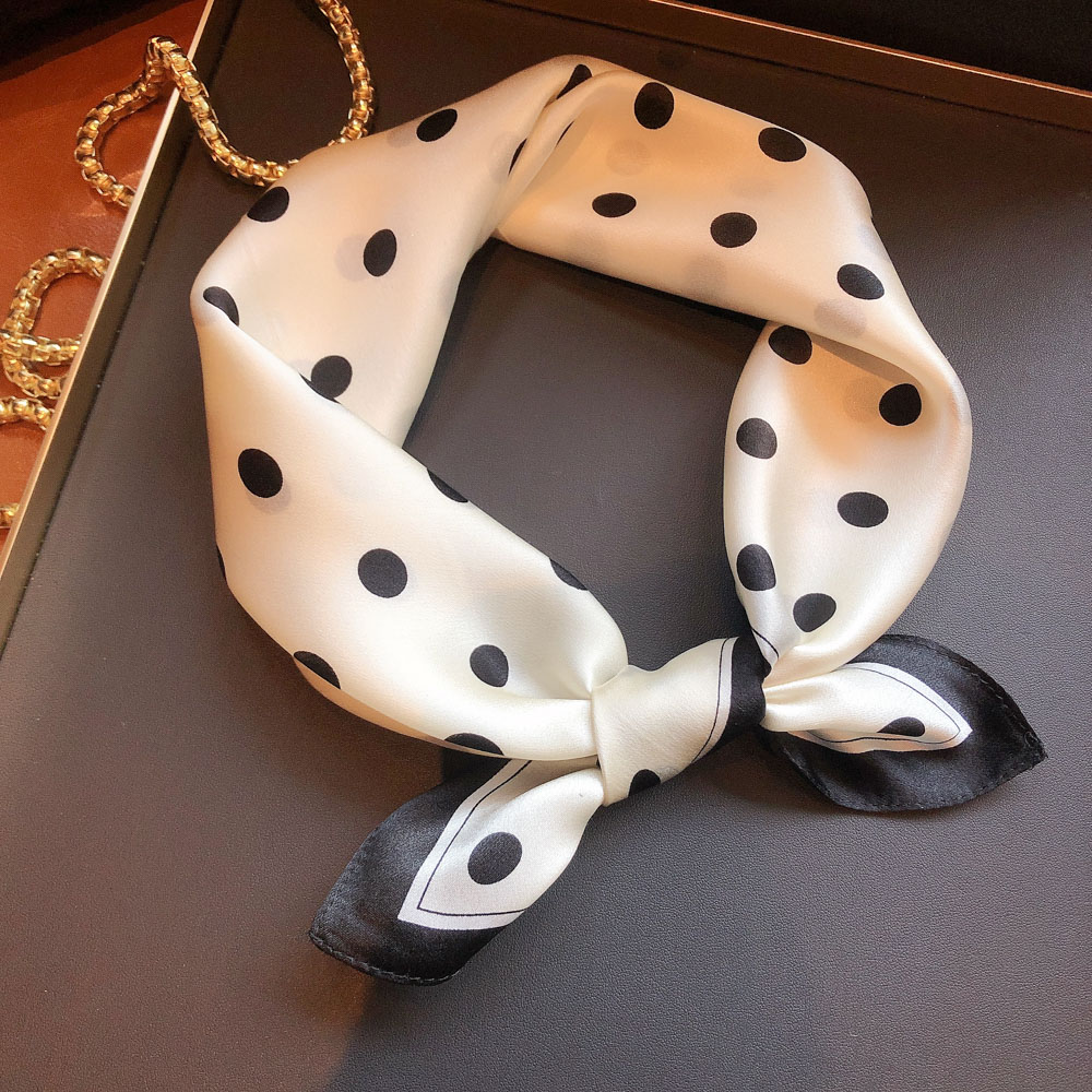 Classic white polka dot silk scarf soft and breathable 100% mulberry silk scarf temperament Hangzhou silk scarf