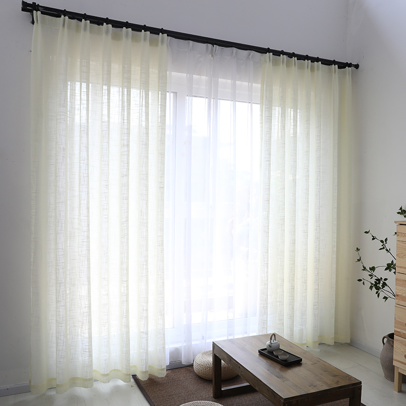 Transparent opaque thickened Nordic modern cotton linen fabric simple plain gauze curtain linen curtain balcony gauze curtain