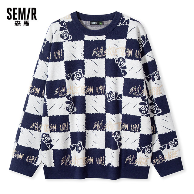 ເສື້ອເຊີດເສື້ອເຊີດເຊີດ Semir ສໍາລັບຜູ້ຊາຍໃນລະດູຫນາວ checkerboard ຄລາສສິກ jacquard ຄູ່ sweater ສະດວກສະບາຍ sweater ວ່າງອົບອຸ່ນ