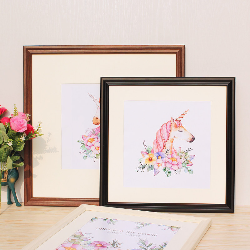 Chinese painting frame frame outer frame calligraphy and painting calligraphy frame solid wood photo frame square happy word coin photo frame wall custom