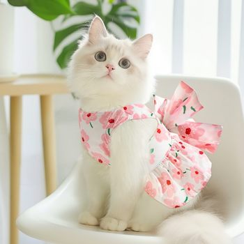 Cat Clothes, Kitten Dress, Princess Spring/Summer Anti-Shedding Pet Dog Dress, Gold Gradient Ragdoll, Can Be Leashable