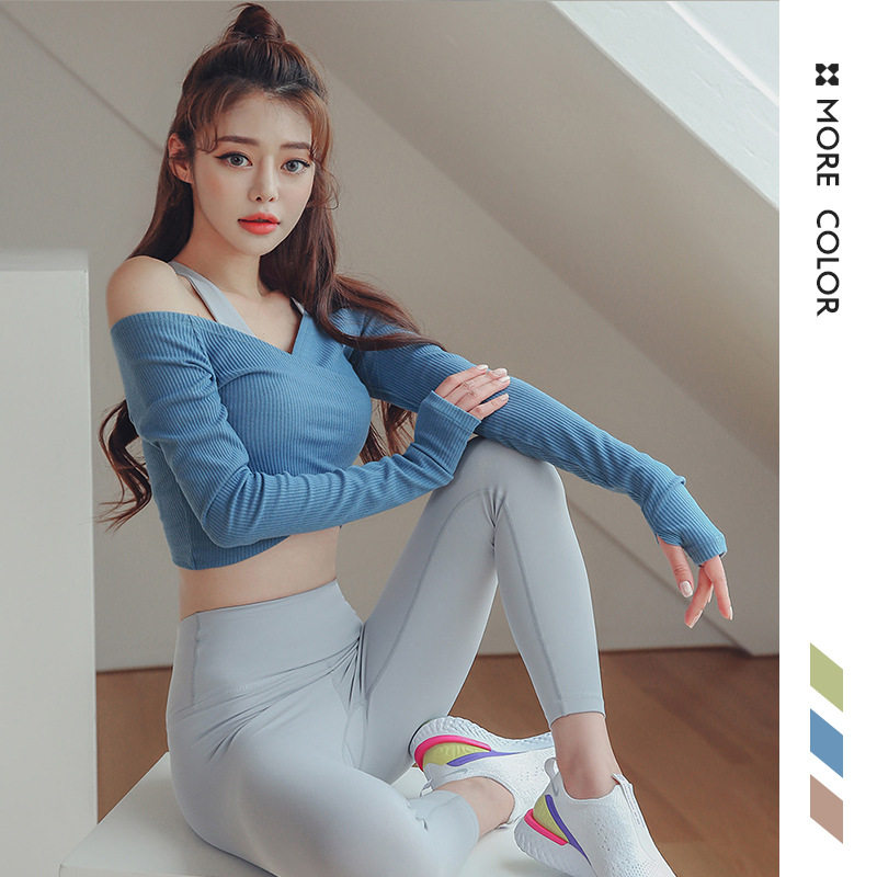 New Autumn Winter Yoga Blouse Speed Dry Dew Button ins Running motion thumbs button Yoga clothes Long sleeves