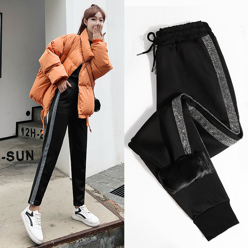 Sports Pants Women Pants Autumn Winter Plus Suede Thickening 2020 New Students Black Cotton Pants Casual Loose Bunches Pants