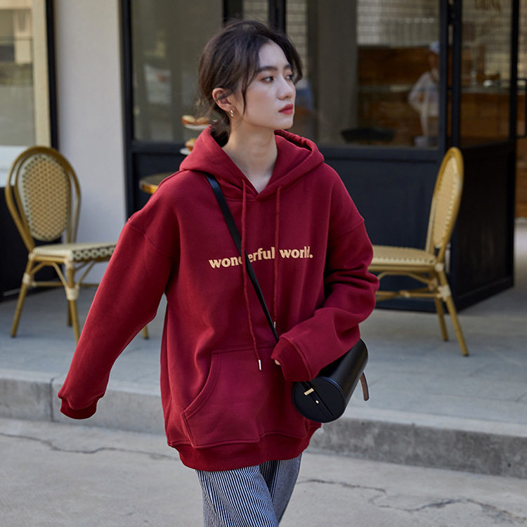 2020 autumn/winter new Korean version loose with cap sleeve head long sleeve jacket plus suede thickened design sensation small crowdwear woman