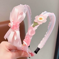 Розовая заколка для волос с бантиком, ободок, комплект, в цветочек