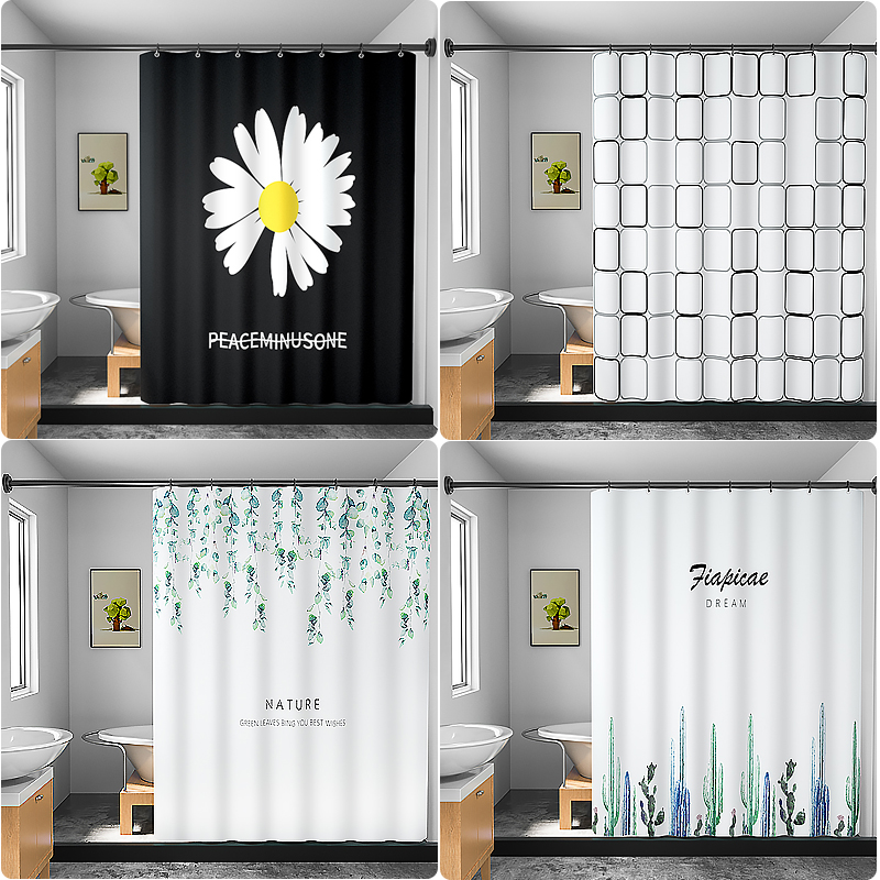 Shower Curtain Bathroom Tarp Shower Kit Curtain Bathroom Door Curtain Punch-Free Hanging Curtain Powder Room Partition Curtain