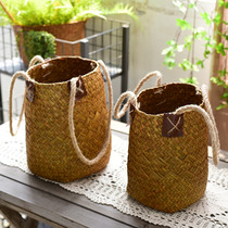 Pastoral Straw flower basket flower pot dry flower basket hand woven storage basket rattan bamboo weaving living room decorative flower