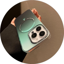 Matte gradient green suitable for iphone15pro mobile phone case Apple 13proMax translucent mobile phone case MagSafe magnetic wireless charging 12 high-end sense 13 large hole protection